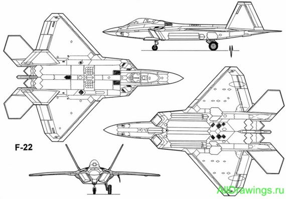 Lockheed F-22 Raptor aircraft drawings (figures)